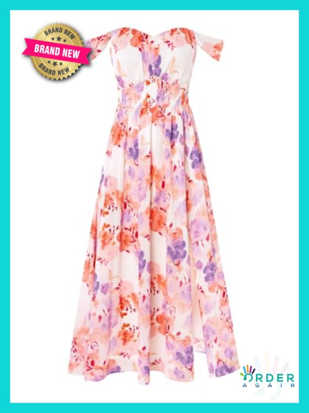 Women's Summer Floral Off Shoulder A Line Maxi Dress with Pockets